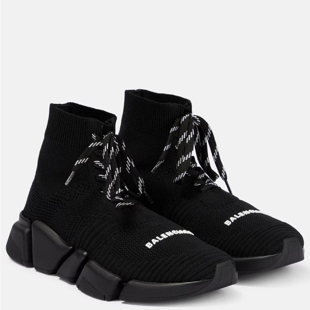 Balenciaga Black High-Top Knit Sneakers